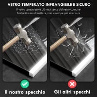 Specchio da Bagno con Luce LED a 3 Colori e Funzione Memory, in Vetro Temperato, 70x50x3 cm, Argento