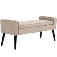 Panchina Portaoggetti, Cassapanca con Seduta Imbottita, Panchina in Tessuto Effetto Lino con Sottili Gambe in Legno, 120 x 45 x 54 cm, Beige