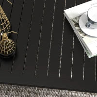 Tavolino Rettangolare con Piano a Doghe per Interno/Esterno, in Alluminio, 100 x 60 x 37 cm, Nero