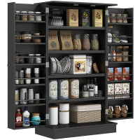 Armadio Dispensa Cucina con 2 Ante e 16 Ripiani Regolabili 60x30x104cm Nero