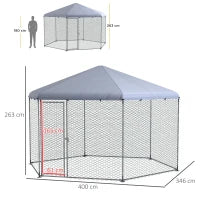 Recinto per Galline con Tetto e Porta Bloccabile in Acciaio per 10-15 Animali, 4x3.5x2.6m