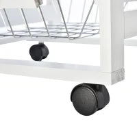 Carrello Isola da Cucina Salvaspazio in Legno di Pino, Carrello Portavivande con 4 Ruote Cassetto 3 Cesti Estraibili Portafrutta, Bianco