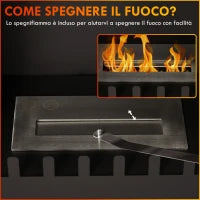 Camino a Bioetanolo in Acciaio Inox con Bruciatore da 0.9L per 3 Ore di Durata, 55x31x55cm, Nero
