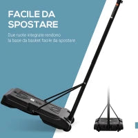 Canestro Basket Altezza Regolabile 5 Livelli 175-215cm, Struttura Metallo e Base Riempibile con Ruote, Tabellone PE