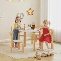 Set Tavolo e Sedie per Bambini 3-8 Anni 5 pz con Bordi Arrotondati in Legno Bianco