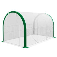 Serra Tunnel, Serra di Coltivazione, Porte a Zip, Finestre in Rete, Telaio in Metallo, 3,5 x 2 x 2 m, Bianco