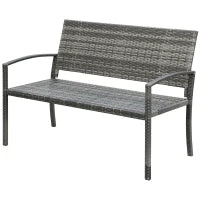 Panca da Giardino in Stile Rattan, con Struttura in Acciaio, per 2 Persone, Grigio, 122 x 60 x 85cm