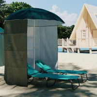 Ombrellone da Spiaggia e da Giardino 2x2 m con Tenda, in Poliestere e Metallo, Verde e Bianco