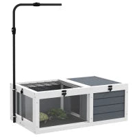 Casa per Tartarughe in Legno, 2 Zone con Supporto per Lampada Regolabile, 81 x 48 x 31,5 cm, Grigio