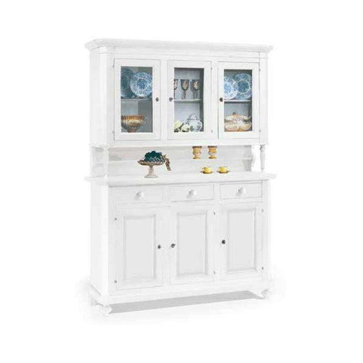 Cristalliera 6 ante 3 cassetti arte povera in legno massello e mdf con rifinitura in bianco 158x47x213 H