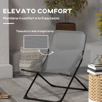 Sedia da Giardino Pieghevole e Reclinabile su 4 Livelli, in Acciaio e Poliestere, 69x91x96 cm, Nera Grigia