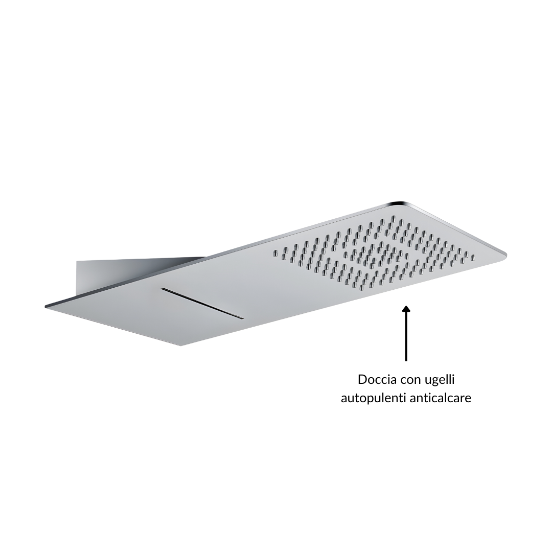 Soffione doccia a parete acciaio inox punta quadrata con cascata