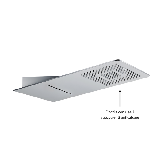Soffione doccia a parete acciaio inox punta quadrata con cascata