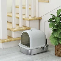 Lettiera per Gatti in Acciaio Inox con Coperchio Sacchetto Deodorante Paletta Facile da Pulire 52,4x41,3x39,9 cm Grigio