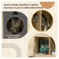 Mobile per Lettiera Casetta per Gatti con Spazio Portaoggetti e Pali Tiragraffi, in Legno, 107x54x70 cm