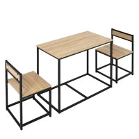Set Tavolo e sedie da Sala da pranzo Set da 1 Tavolo + 2 sedie incastonabili per Cucina - metallo Nero Effetto quercia Chiara