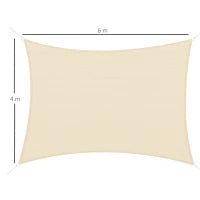 Tenda a Vela Parasole Rettangolare 4 x 6m, Tenda da Sole Protezione Raggi UV in HDPE 185g/㎡, Crema