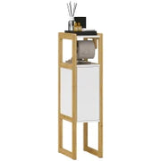 Mobile Bagno Salvaspazio con Porta Carta Igienica, Armadietto e Ripiano in Bambù, 20x33x80cm, Bianco