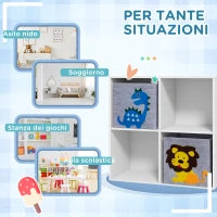 Scaffale Portagiochi per Bambini con 4 Scomparti e Contenitori, 61.8x29.9x61.8cm, Bianco