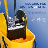 Secchio Lavapavimenti Professionale con Strizzatore Manuale, 4 Ruote e Maniglia in Metallo, Giallo