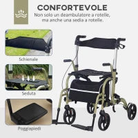 Deambulatore Pieghevole con Poggiapiedi e Borsa, in Alluminio, PP e Poliestere, 59x104x88-101 cm, Giallo e Verde