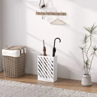 Portaombrelli di Design con Vaschetta Raccogli Gocce e 4 Ganci in Metallo, 28x14x41 cm, Bianco