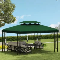Copertura per Gazebo 4x3 m a 2 Livelli in Poliestere con Cinghie e 10 Fori di Drenaggio, Verde