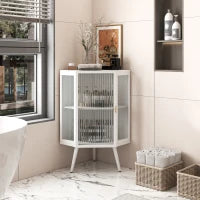 Armadio angolare con anta in vetro, ripiano regolabile e design moderno per bagno, soggiorno, camera da letto, 56,5×42,5×80 cm, Bianco