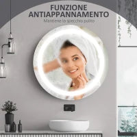 kleankin Specchio Bagno Rotondo con Luce LED Regolabile e Funzione Anti Appannamento, Ø50cm