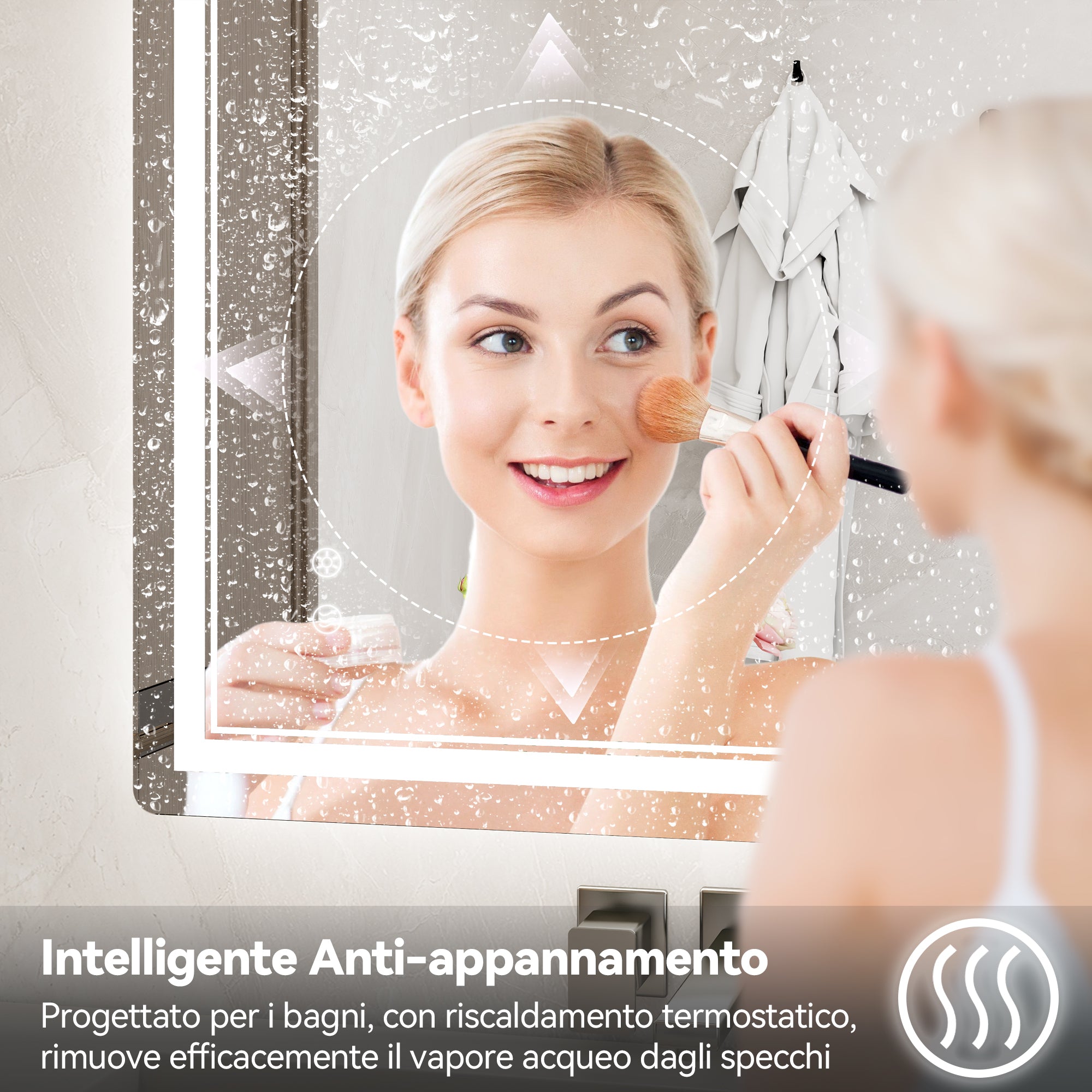 Specchio da Bagno LED 50x70cm - RATTANTREE - Specchio per il Trucco con Illuminazione a 3 colore con controllo a sfioramento - Specchio da Bagno Antiappannamento