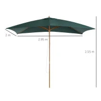 Ombrellone 2x3 m da Giardino in Legno Laccato e Bambù con Copertura Rimovibile, Verde Scuro