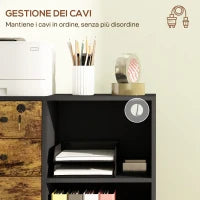 Mobile per Stampante con 3 Cassetti, 2 Ripiani Aperti e Foro Passacavi, in MDF, 80x40x65.5 cm, Marrone e Nero