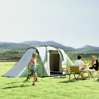 Tenda da Campeggio 4-6 Persone con 2 Camere, in Poliestere e Fibra di Vetro, 555x225x190 cm, Grigio e Verde