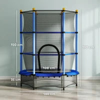 Tappeto Elastico per Bambini con Rete di Sicurezza e Pali Imbottiti Età 3-10 Anni, Ø140 x 190 cm, Blu