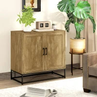 Credenza da Soggiorno a 2 Livelli con Ripiano Regolabile, in Legno e Acciaio, 80x40x78 cm, Marrone e Nero