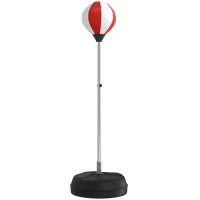 Punching Ball da Terra ad Altezza Regolabile con Guantoni e Base Riempibile, 43x43x126-144 cm, Rosso e Bianco