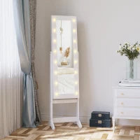 Armadietto Portagioie con Specchio Regolabile e Luci LED Bianco Caldo, 36x30x136 cm