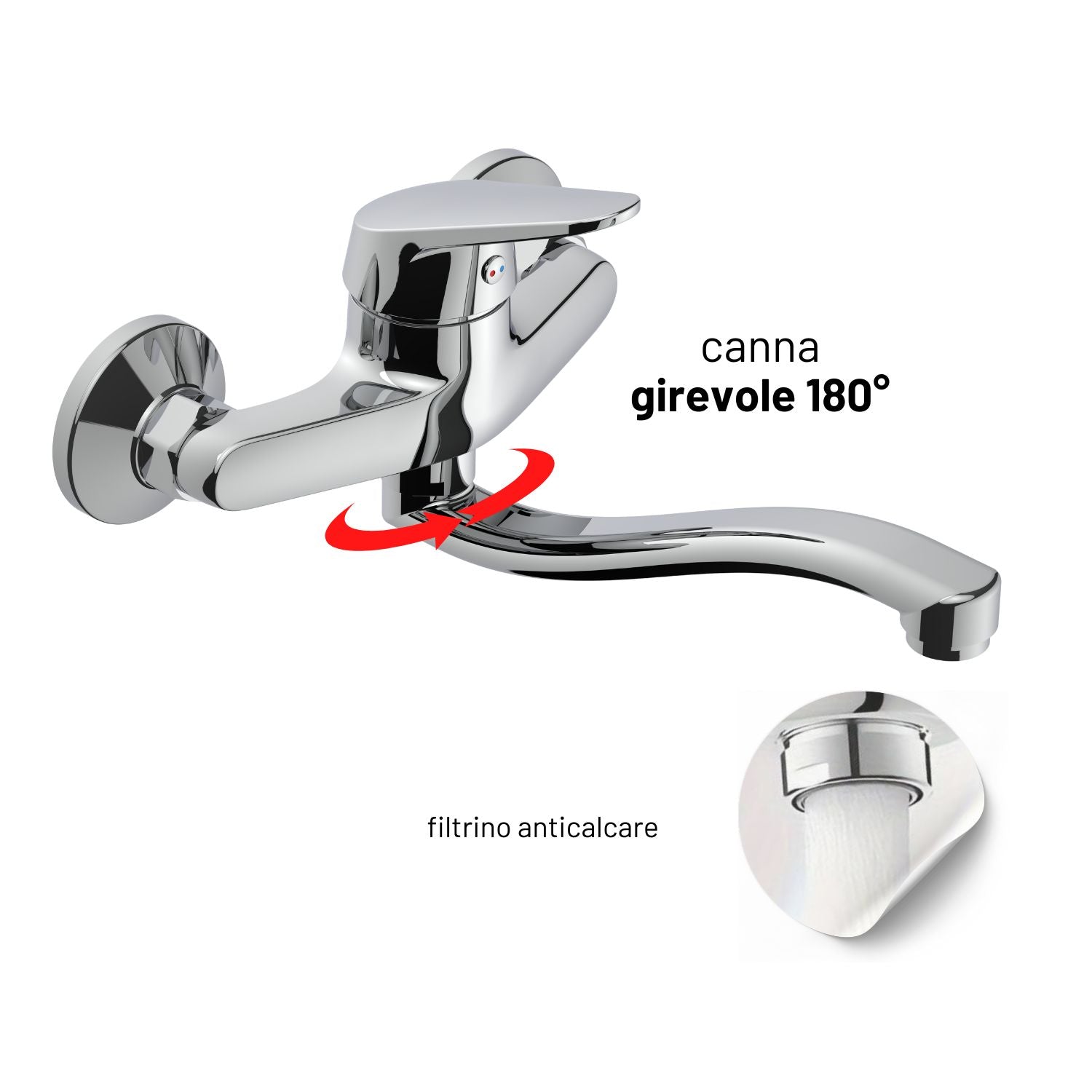 Miscelatore a muro milano plus in ottone lavello cucina con erogazione orientabile *** confezione 1