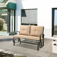 Panchina a Dondolo da Giardino per 2 Persone con Cuscini per Seduta e Schienale, 122x70x87cm, Khaki