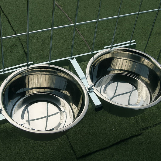 Porta ciotole per box cani regolabile in acciaio inox diametro ciotole 24 cm