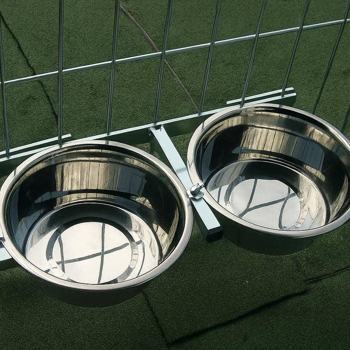 Porta ciotole per box cani regolabile in acciaio inox diametro ciotole 24 cm