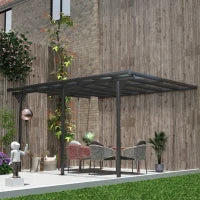 Pergola Addossata da Giardino 4.4x3m Regolabile in Policarbonato e Alluminio, Grigio