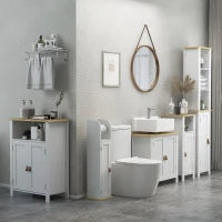 kleankin Mobile Sottolavabo con 2 Porte, Scaffale Regolabile, 2 Ripiani Interni, Maniglie, in PU, 60 x 30 x 60 cm, Bianco