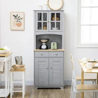 Credenza Alta per Cucina in Legno in Stile Classico, Grigio, 68x39.5x170cm