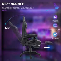 Sedia da Gaming Reclinabile a 125° e Massaggiante in Finta Pelle con Poggiapiedi, 65x68x120-128 cm, Nero