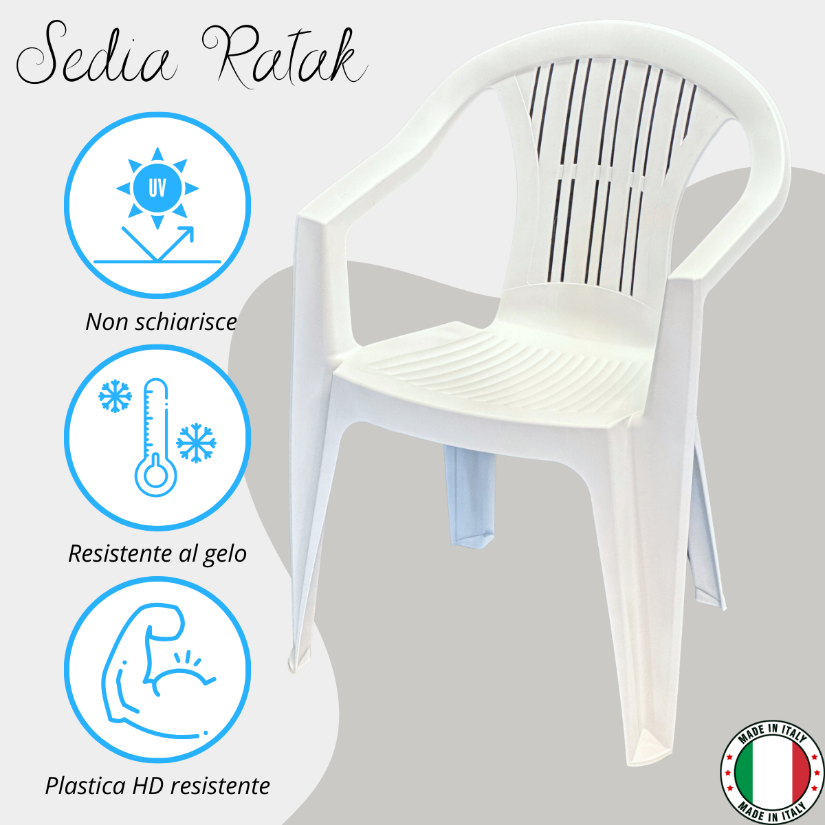 Sedia Da Giardino In Plastica Con Braccioli Impilabile - Set di 6 Sedie Per Esterno - Ratak - Bianca