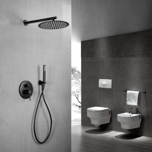Set doccia con miscelatore incasso, soffione tondo 30 e doccino nero opaco KZ-1005 CANADA