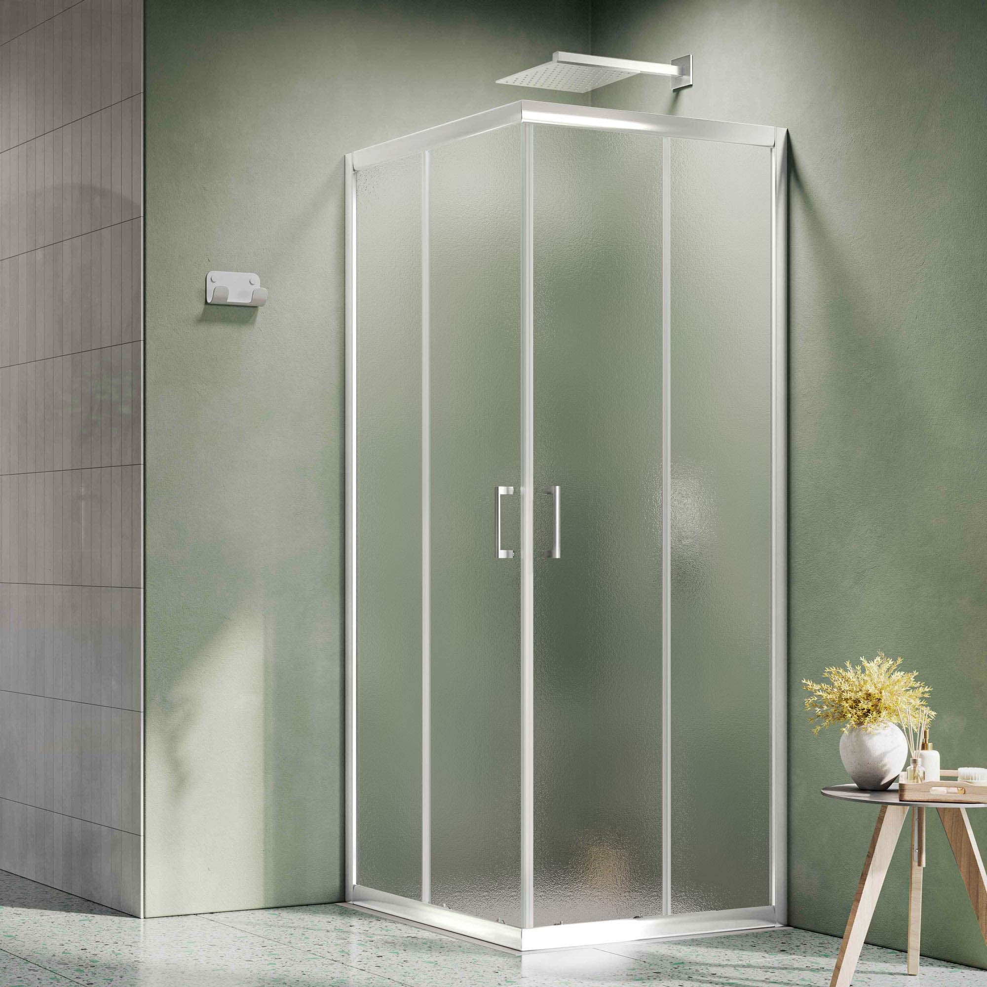 Siro - Box doccia ad angolo 80x80 cm 2 ante scorrevoli bianco/stampato