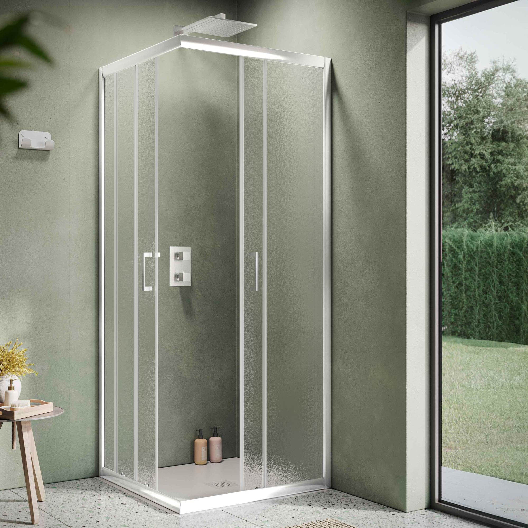 Siro - Box doccia ad angolo 80x80 cm 2 ante scorrevoli bianco/stampato