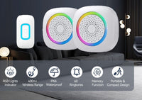 2 CAMPANELLI SENZA FILI WIRELESS 2 ricevitori luce RGB 60 melodie RL-2R3995